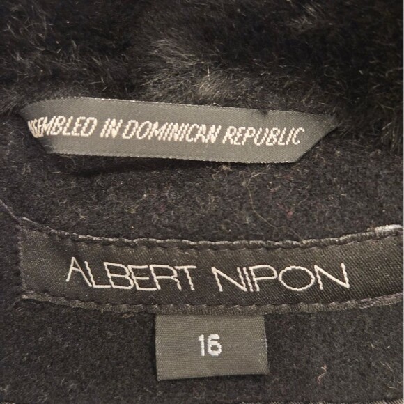 Vintage Women's Wool Dress Coat Faux Fir Collar Black 3/4 Length Plus Size 16 - Picture 10 of 11